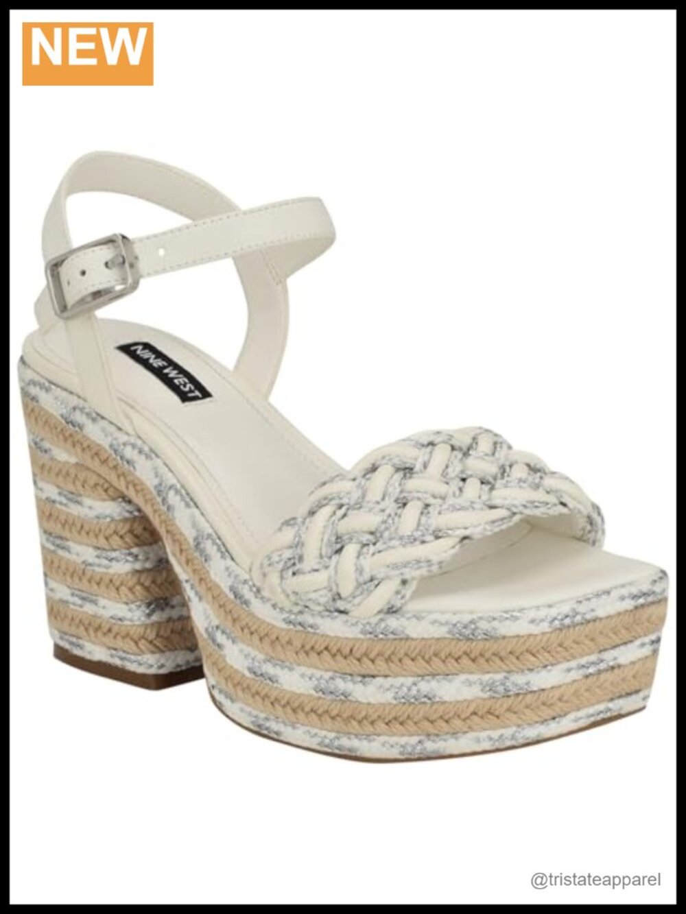 Nine West Cinka Woven Platform Sandals with Block Heel & Square Toe